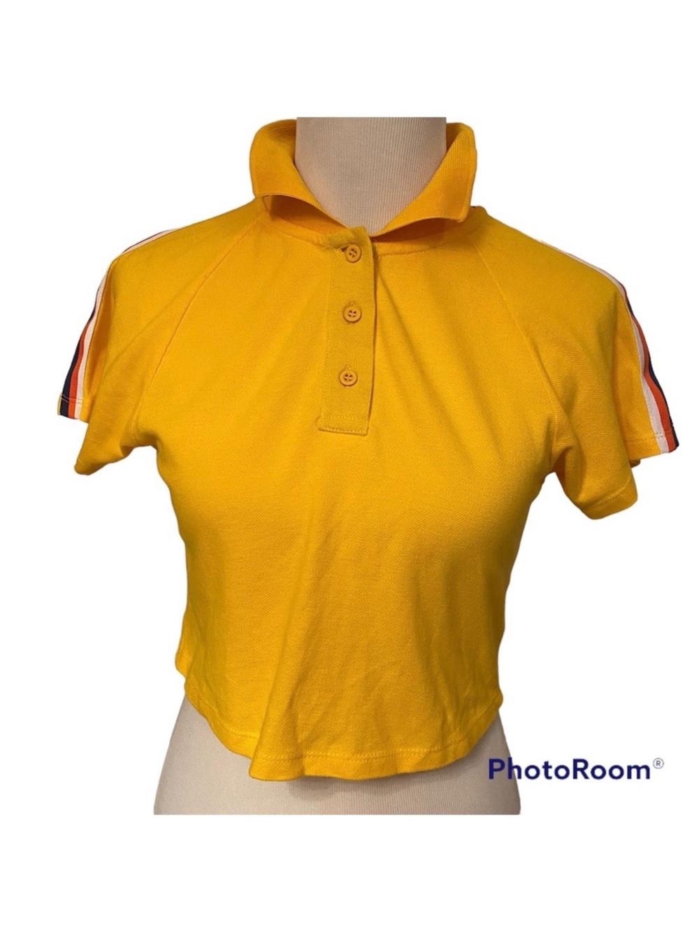 ASOS TOP CROP POLO STYLE SHORT SLEEVE CROPPED YELLOW BLUE RACING STRIPES Size 4